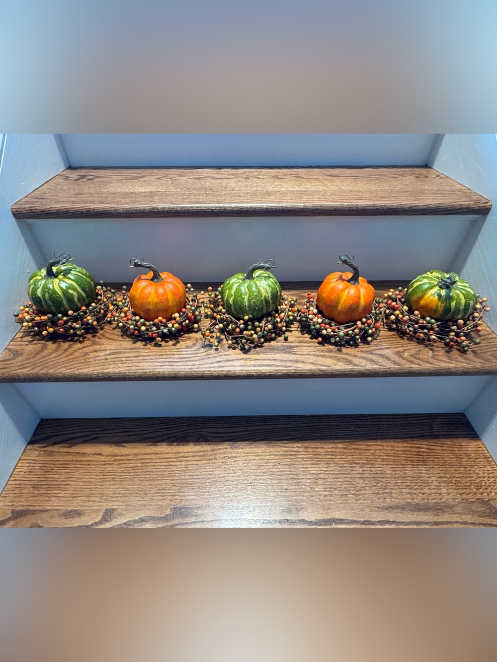 Autumn Decorative Pumpkins with Beaded Mini Wreaths - Orange & Green